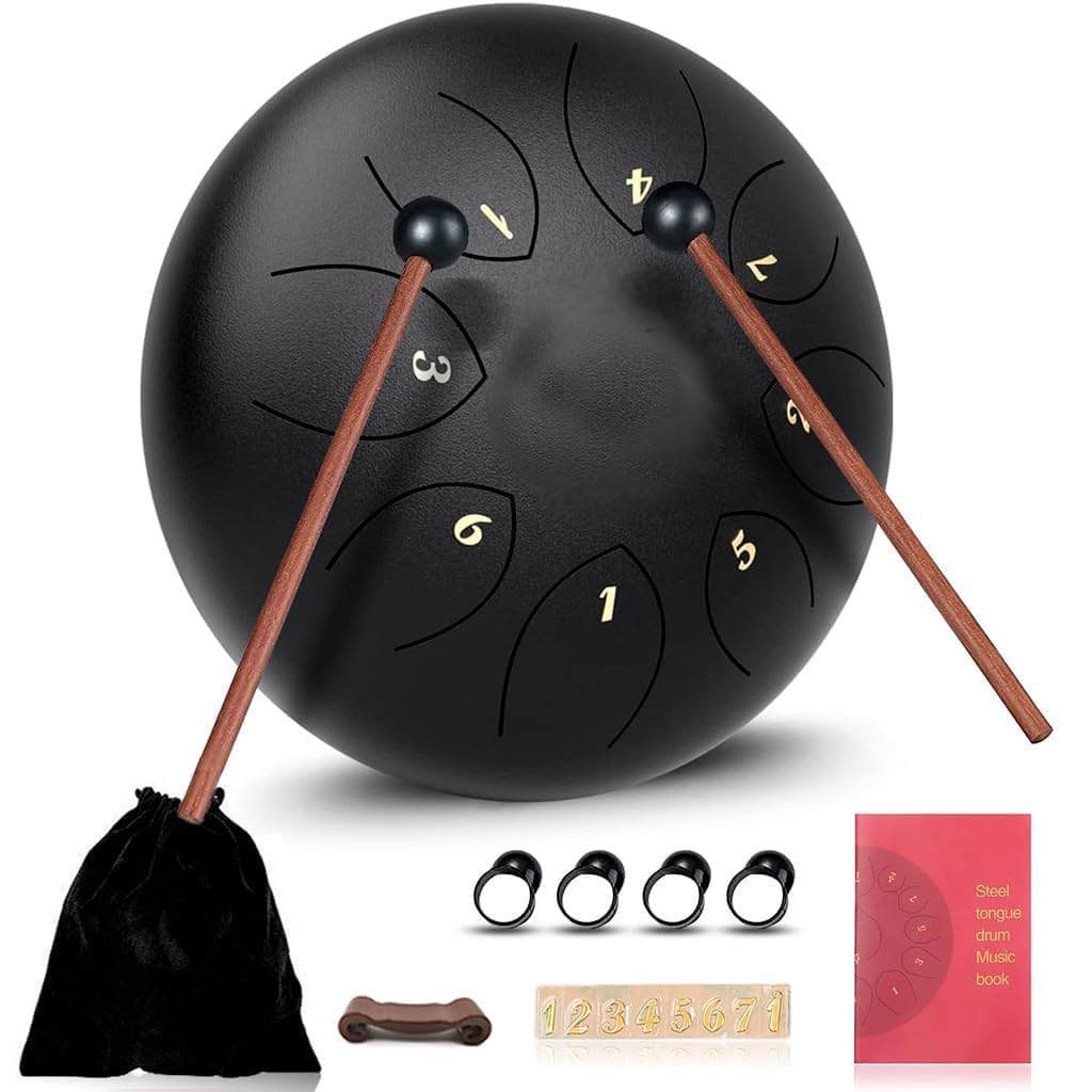 Zyomatiq Steel Tongue Drum 8 Note, 6 Inch Percussion Instrument Handpan With Bag, Music Book And Mallets For Kids And Adults Med