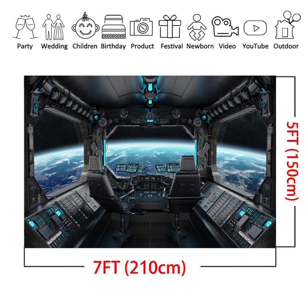 Lywygg 7X5Ft Vinyl Spaceship Interior Background Futuristic Science Fiction Photography Backdrops Spacecraft Cabin Photo Shoot Studio Props Astronomy Universe Galaxy Outer Space Station Cp 37 0705