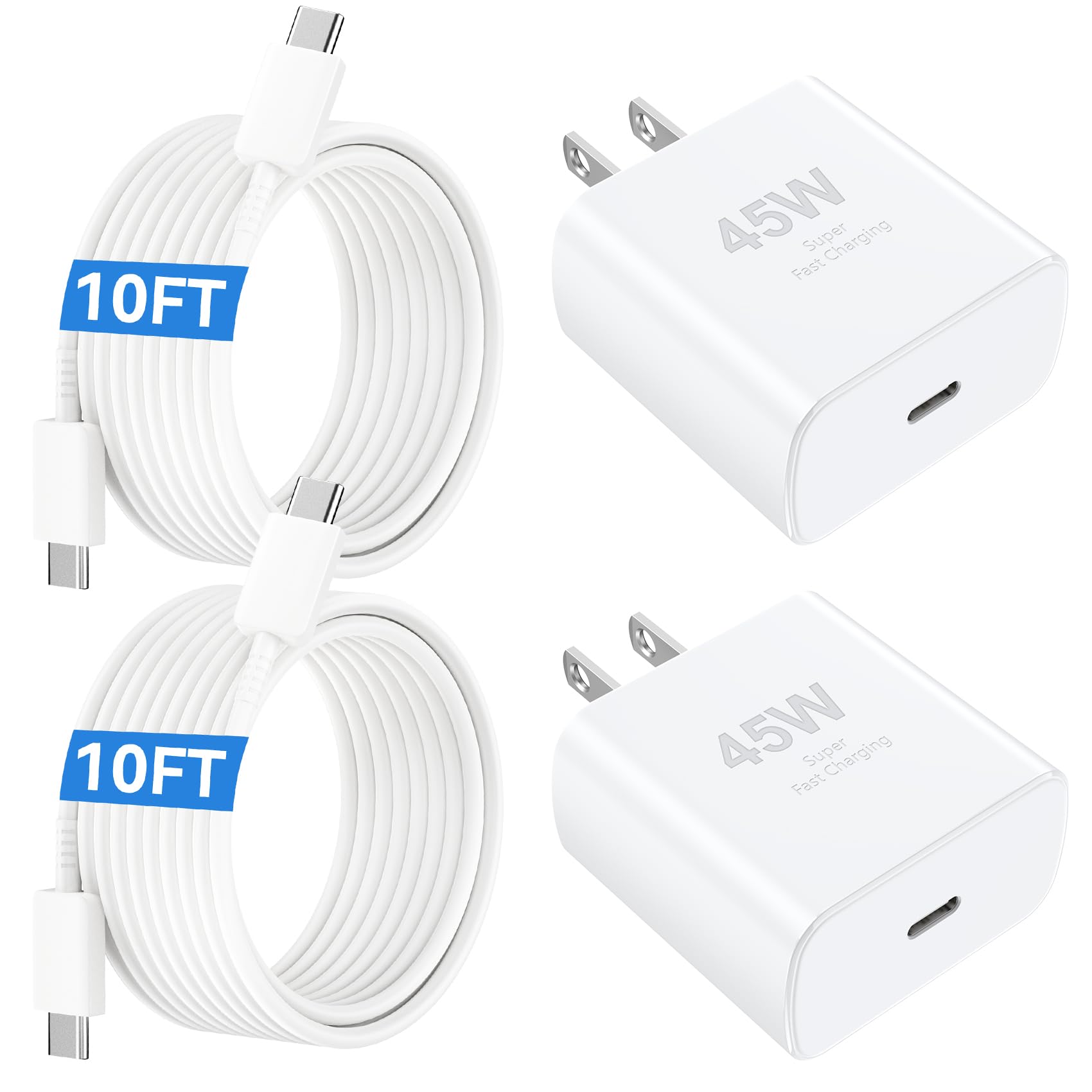 45W USB C iPhone 17 16 Pro Max Charger Block Type C iPhone 16 17 Super Fast Charger with 10 FT Long Type C Fast Charging Cable C