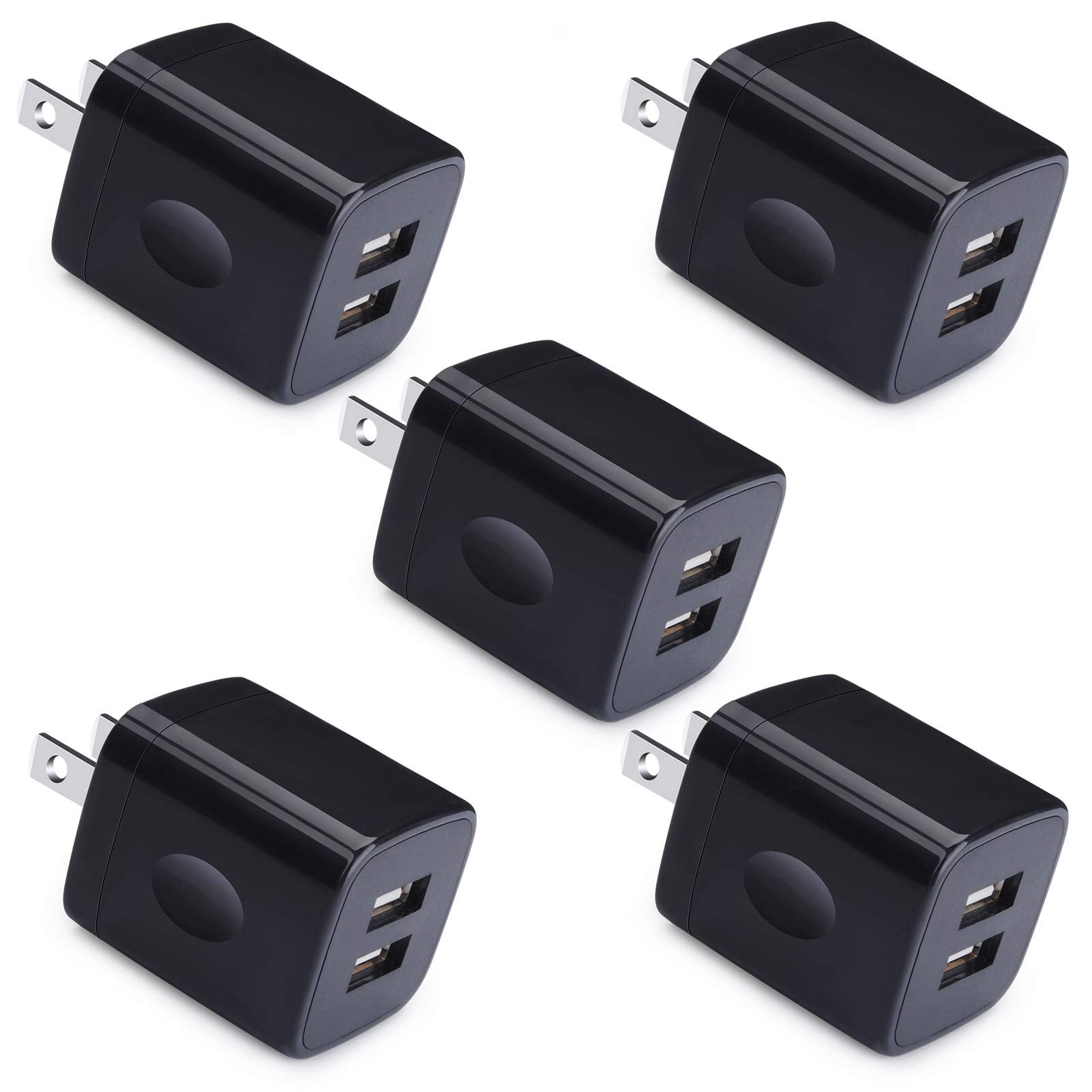Charger Box, Charging Cube 5 Pack, Dual USB Wall Charger 5V 2A Power Adapter Charging Block Brick Outlet Plug for iPhone 15 14 1