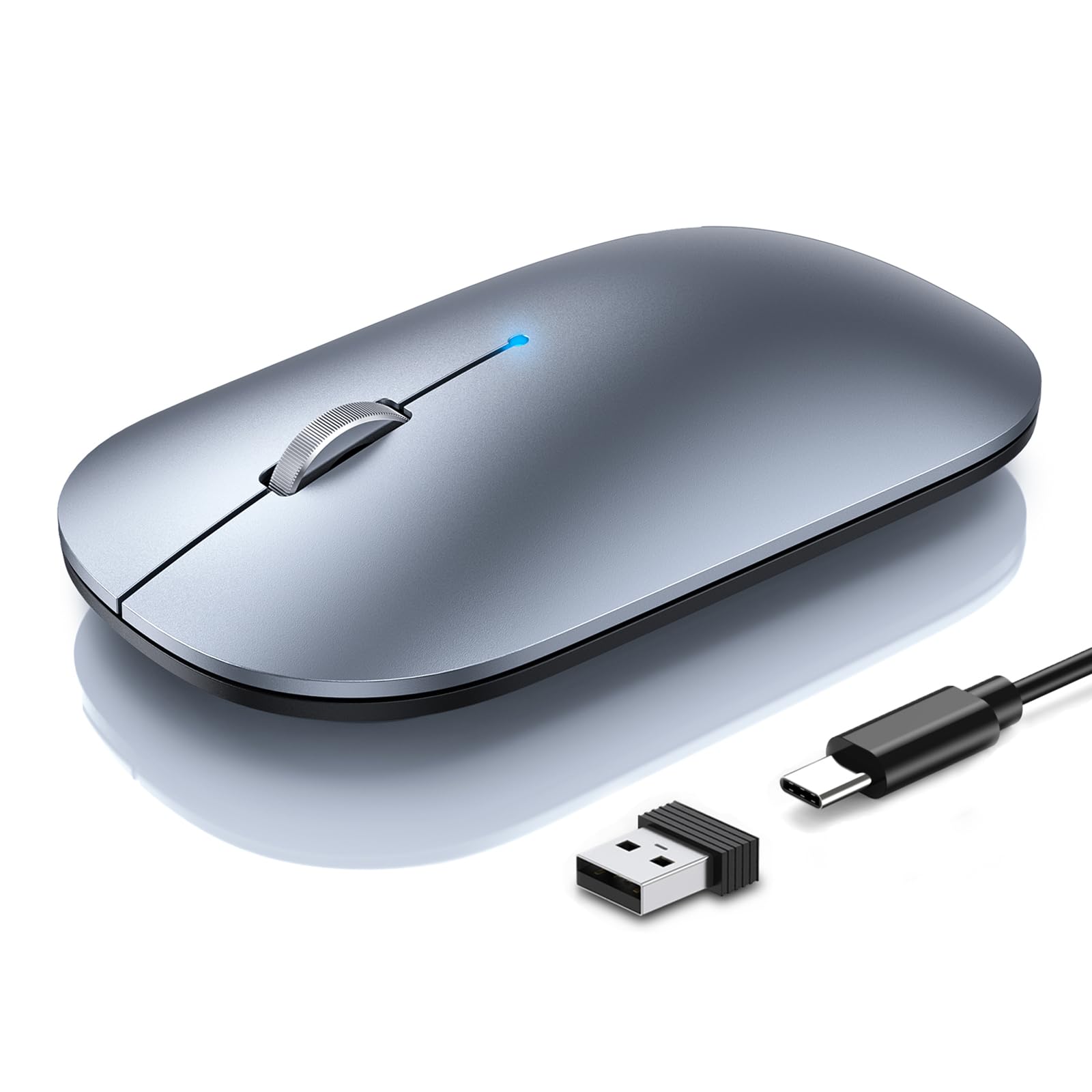TECKNET Bluetooth Mouse for MacBook, [ USB + BT5.0 + BT3.0 ] Rechargeable Wireless Mouse, Silent Click, 4-Level DPI, Portable Co