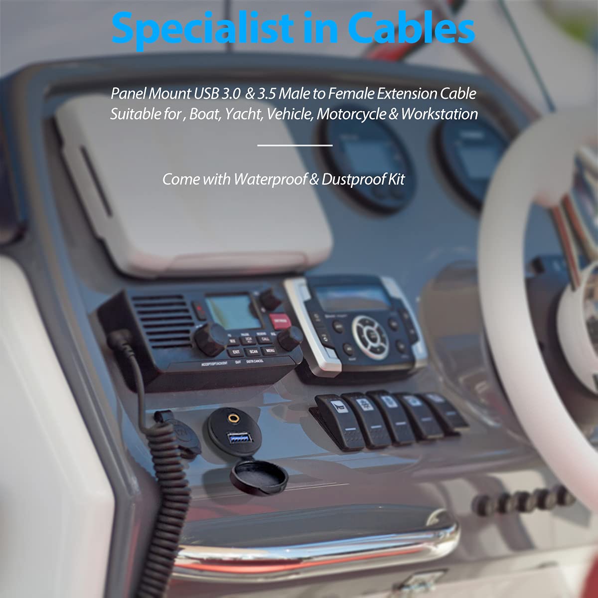 Urwoow Usb Flush Mount   1M 3Ft 3.5Mm & Usb 3.0 Aux Extension, Dash & Panel Mount Cable For Car, Boat, Motorcycle