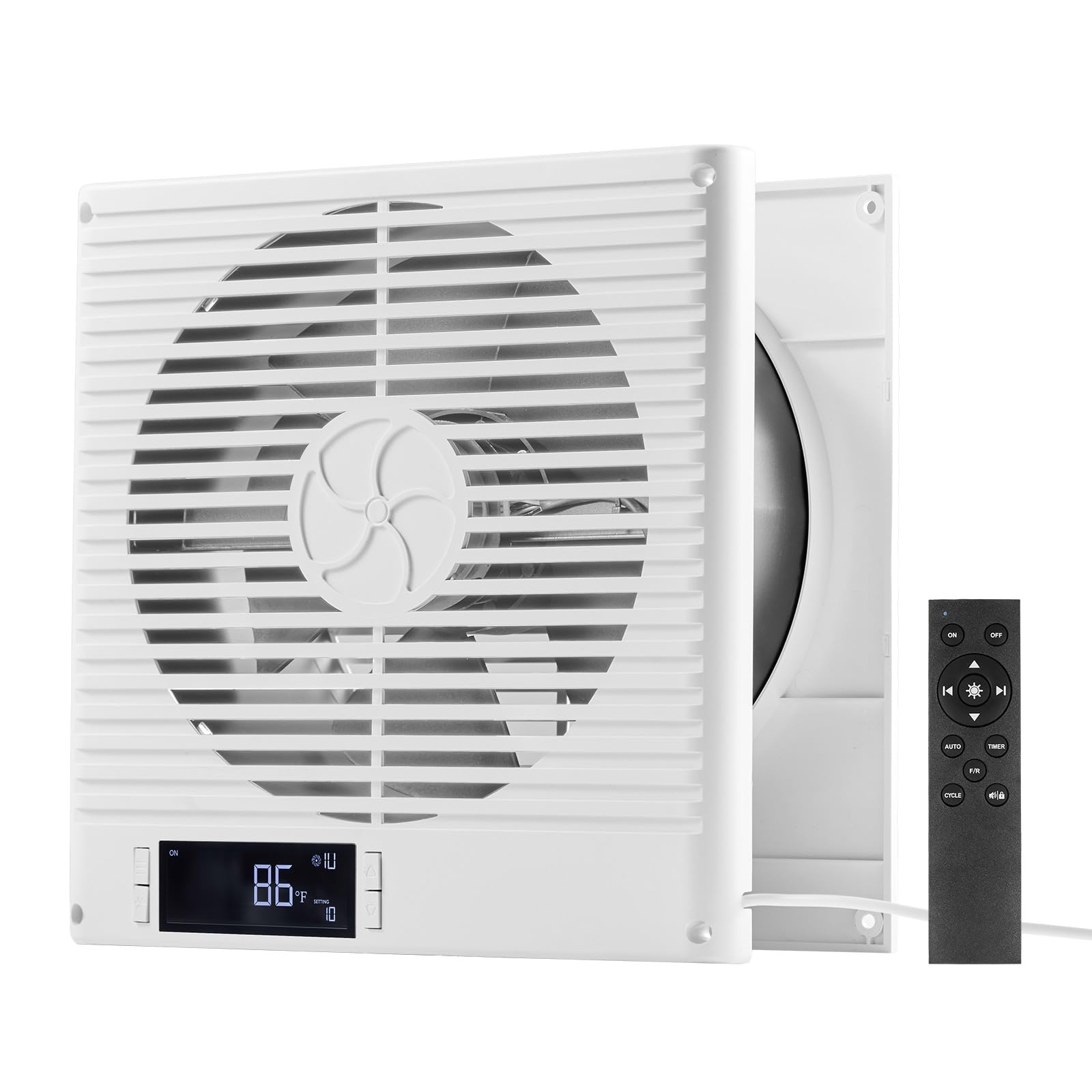 VEVOR Room to Room Fan, Two-Way Airflow Through-the-Wall Fan 8 with Remote, Temperature Control, 305 CFM 10-Speed Ventilation Qu