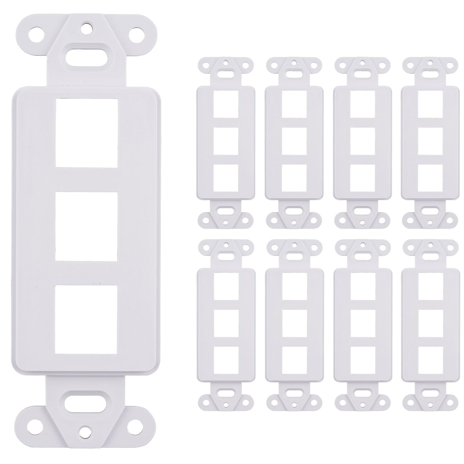 Decorative Wall Plate Keystone Insert, 2 Gang Jack White Wallplate 1/2/3/4 Port 10 Pack (3 Port)