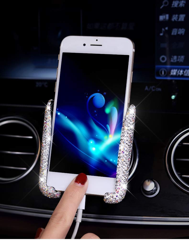 Suncaraccl Bling Car Phone Holder Mini Dash Air Vent Automatic Phone Mount Universal 360Adjustable Crystal For Women And Girls (