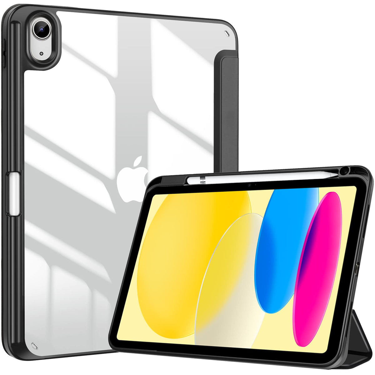 Procase For Ipad (A16) 11Th Generation 11 Inch 2025/10Th Generation 10.9 Inch 2022 Case With Pencil Holder, Hybrid Ipad 11 10 Case With Clear Back, Supports Auto Wake/Sleep  Black