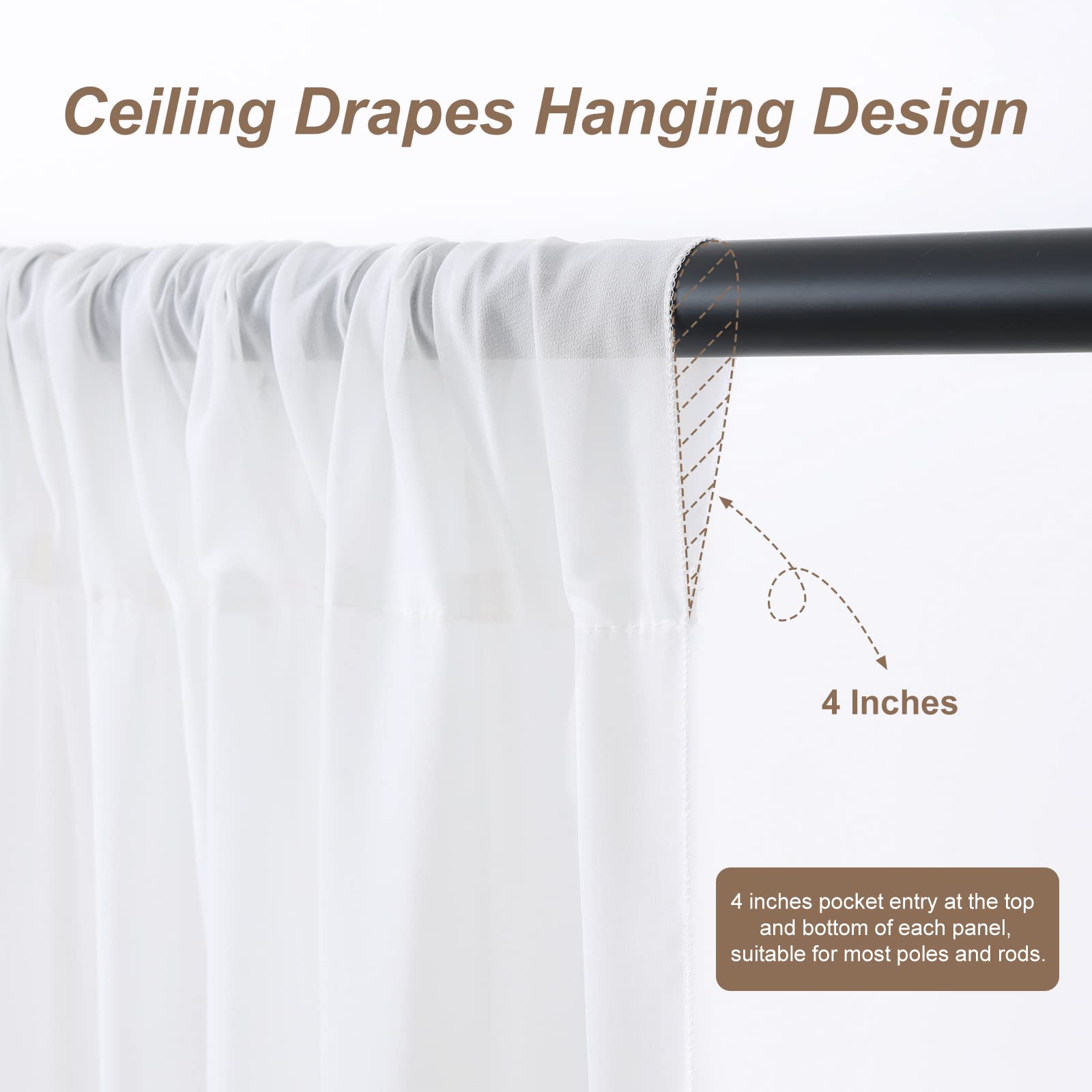 White Chiffon Ceiling Drapes 6 Panels 5Ftx15Ft Wedding Ceiling Draping Fabric Sheer Swag Drapes For Indoor Ceremony Conservatory