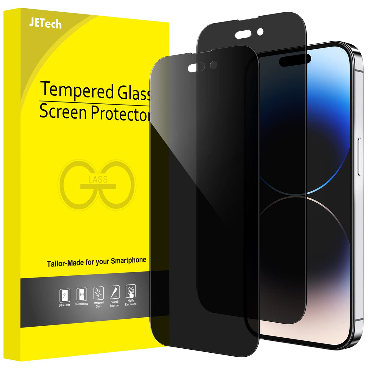 Jetech Privacy Full Coverage Screen Protector For Iphone 14 Pro 6.1 Inch, Anti Spy Tempered Glass Film, Edge To Edge Protection