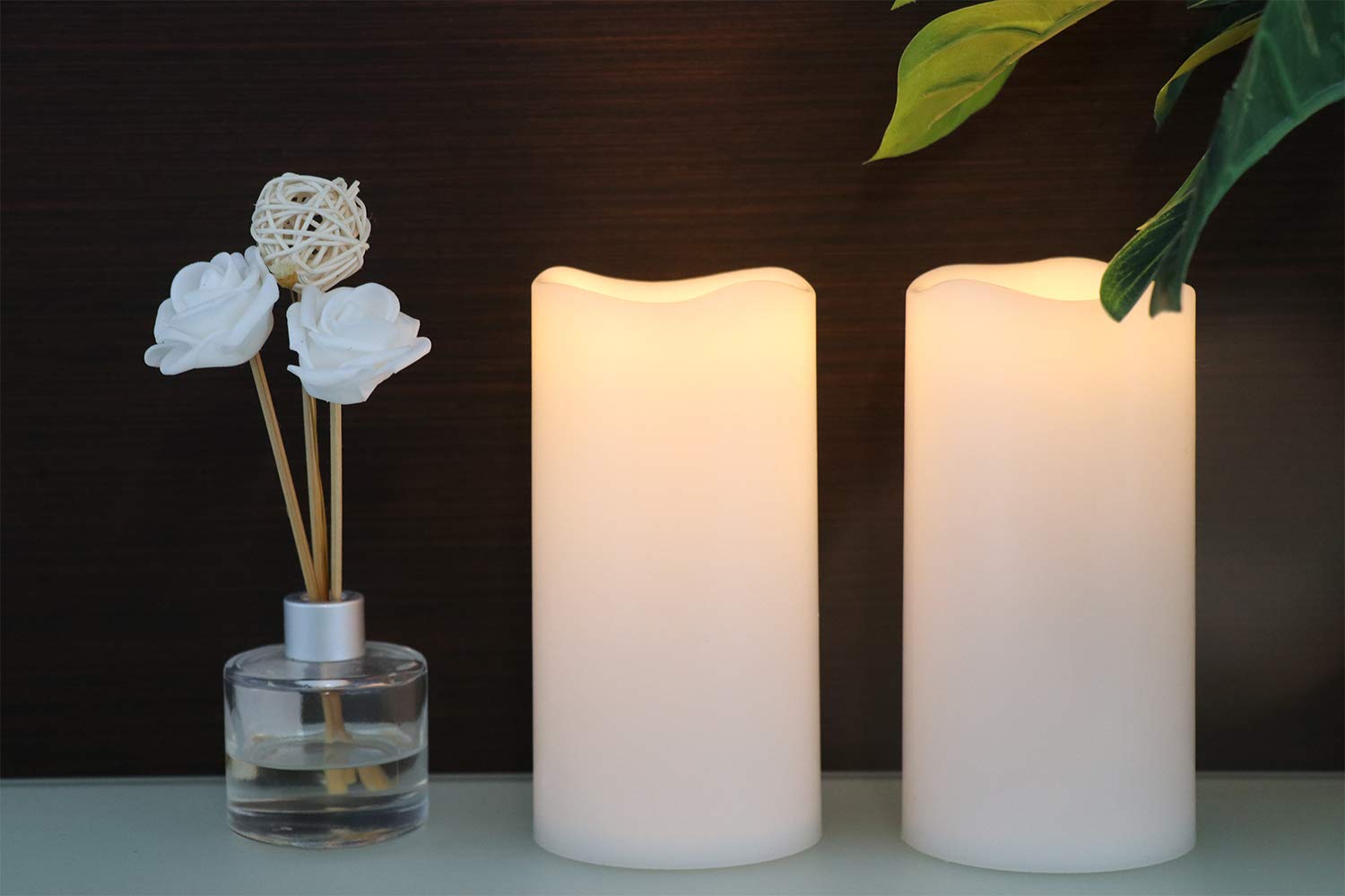 Genswin Waterproof Outdoor Flameless Candles With Remote Timer, Battery Operated Large Flickering Led Pillar Candles For Indoor