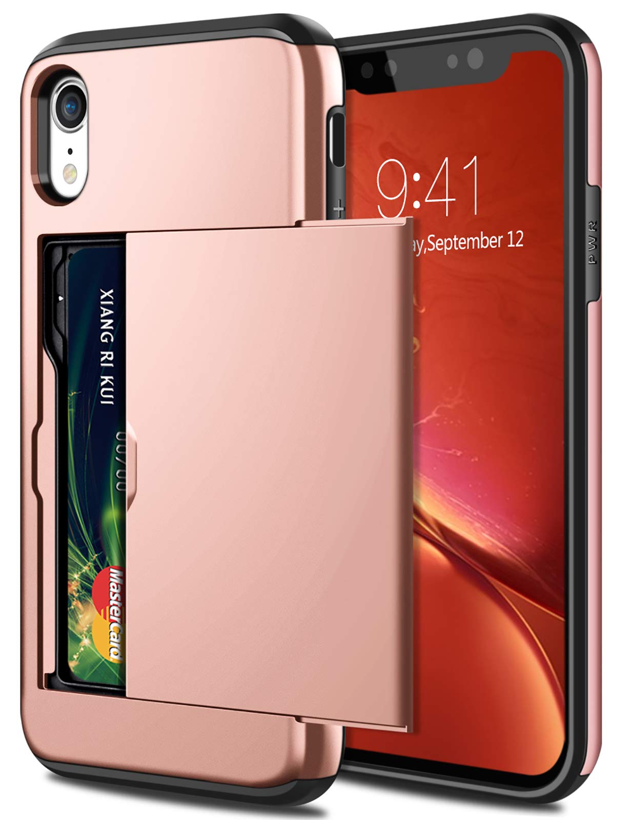 Samonpow Case For Iphone Xr Hybrid Iphone Xr Wallet Case Card Holder Shell Heavy Duty Anti Scratch Dual Layer Hard Pc Soft Rubbe