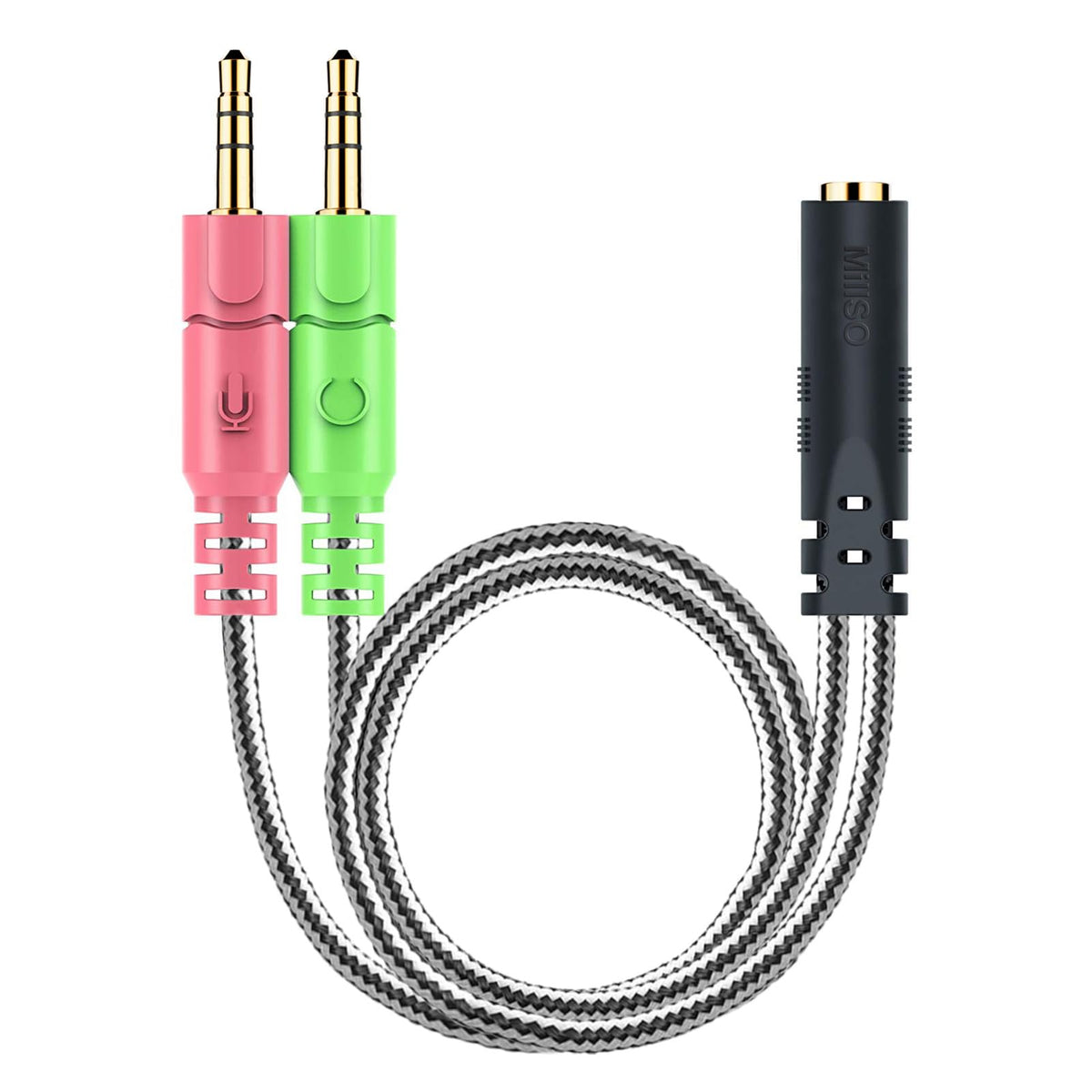 MillSO Headphone Splitter for Computer CTIA 3.5mm TRRS Female to Dual TRS Male Mic Audio Jack Y Adapter Headset Splitter Cable for PC Laptop to Gaming Headset - 8inch/20cm