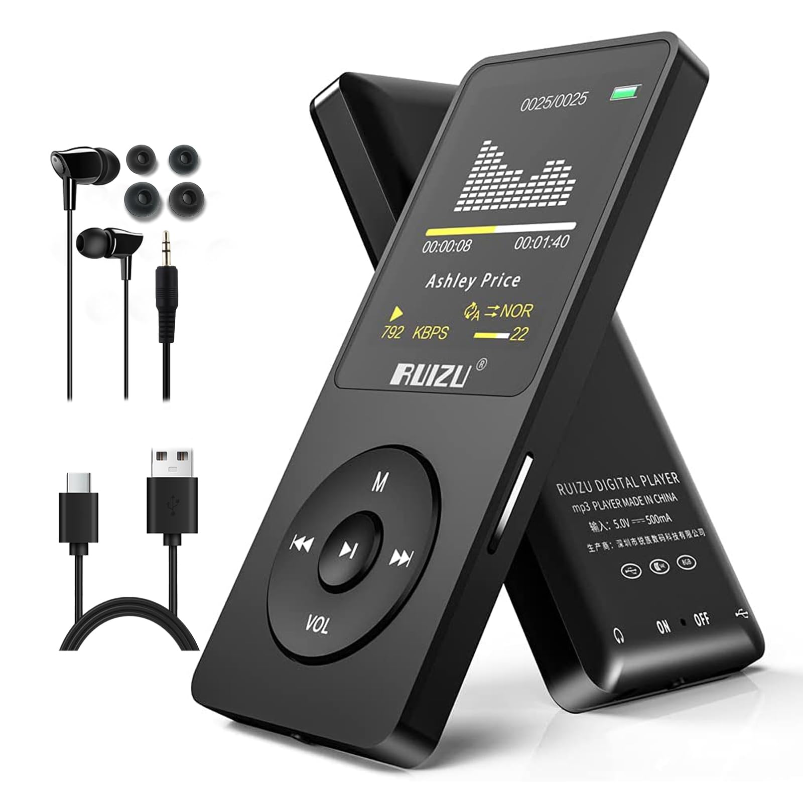 Ruizu 32Gb Mp3 Player With Bluetooth 5.3, Portable Music Player For Kids, Digital Audio Players With Fm Radio, Voice Recorder, Shuffle, Video Playback, 80 Hours Playback, Support 128Gb Micro Sd Card