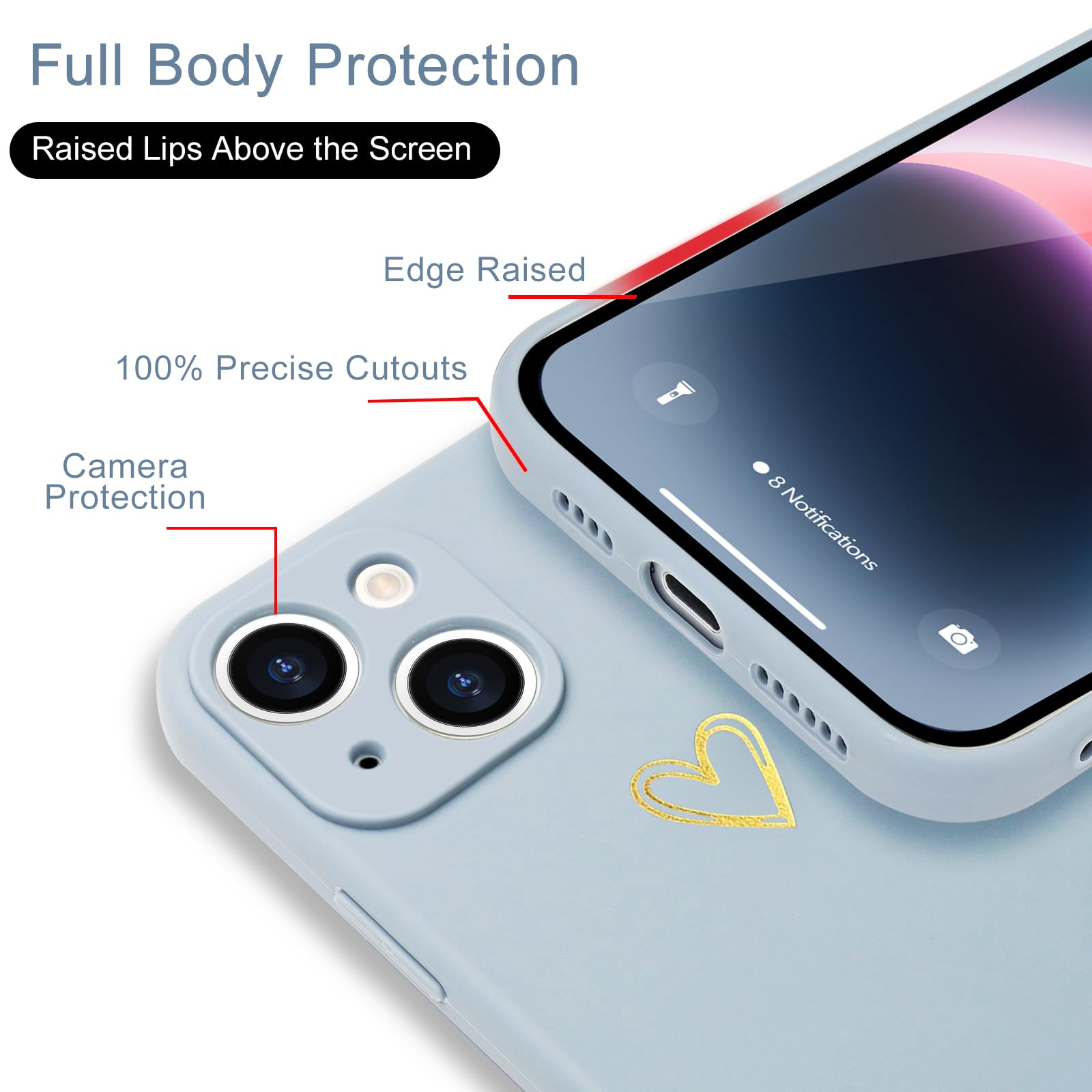 Wirvyuer For Iphone 14 Case Cute Slim Shockproof Phone Case With Wireless Charging Support And Protection, Light Blue