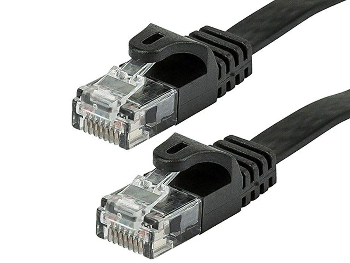 Monoprice Flat Cat6 Ethernet Patch Cable   Snagless, 550Mhz, Utp, 30Awg, 14 Feet, Black   Flexboot Series
