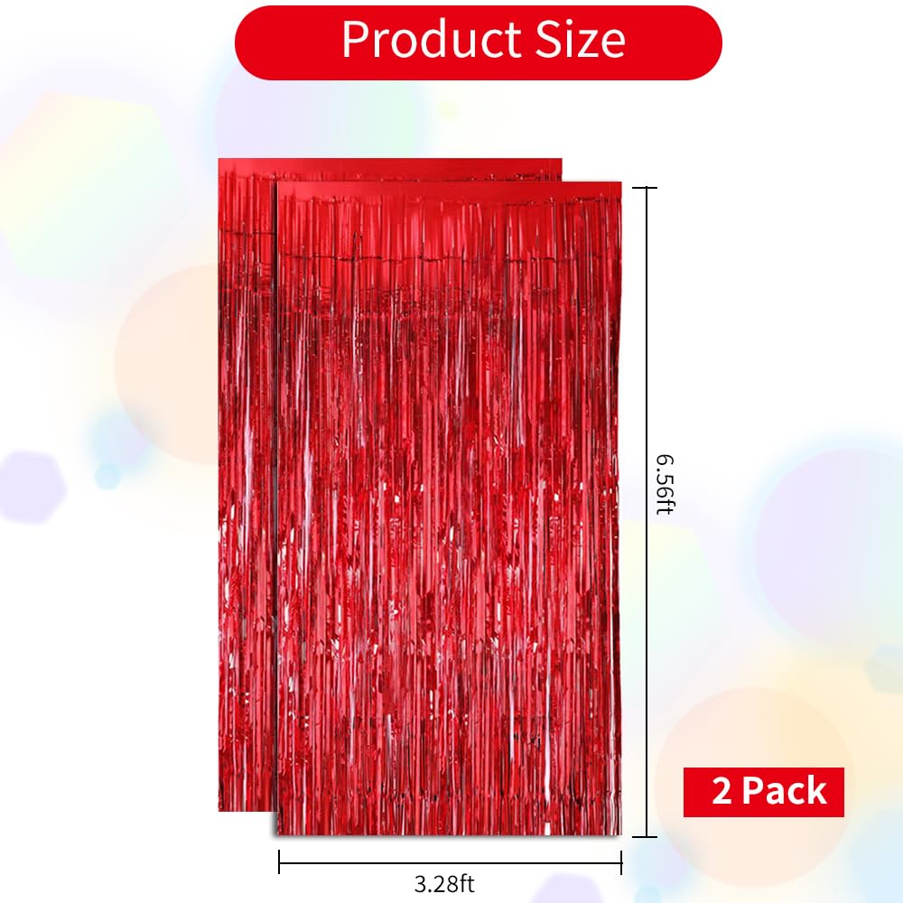 Beishida 2 Pcs Red Door Streamers Tinsel Curtain Party Streamers Backdrop Fringe Foil Wall Background For Birthday Valentine'S D