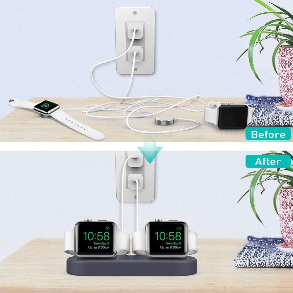 Delidigi Dual Charging Stand Silicone Double Charger Stand Compatible With Apple Watch Ultra 2, Ultra, Se, Series 9 8 7 6 5 4 3
