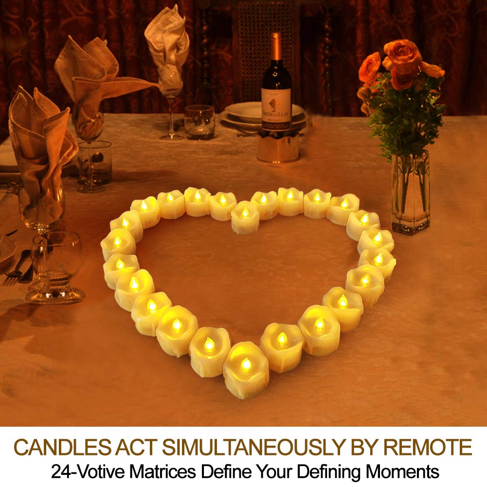 Home Most Set Of 24 Led Votive Candles With Remote And Timer (Cream)   Led Flameless Votive Candles Flickering   Decor Battery O