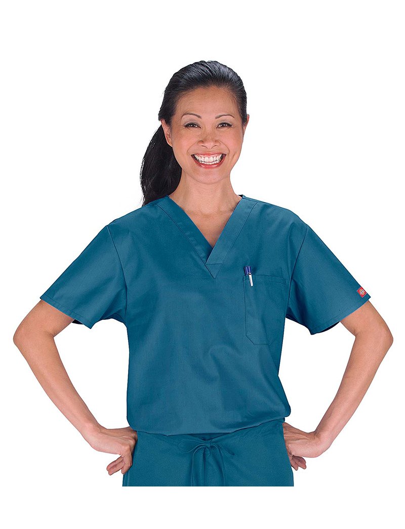 Dickies Mens Big And Tall Signature V Neck Scrubs Shirt, Caribbean Blue, Xxxxx Large