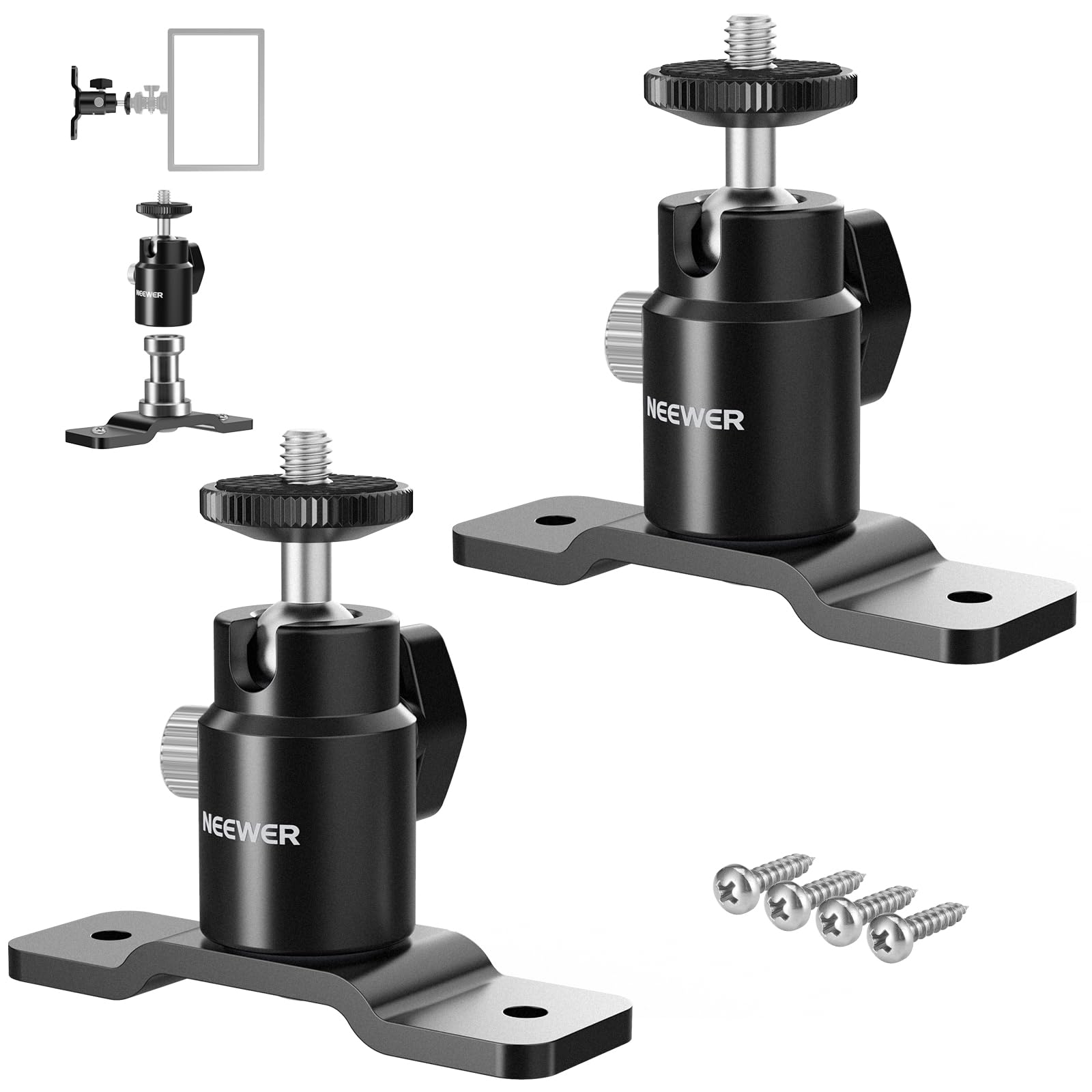 Neewer 2 Pack T Type Wall Ceiling Mount, Ring Light Wall Mount Bracket With Detachable Ball Head, 5/8'' Stud, 1/4'' Screw For Fl