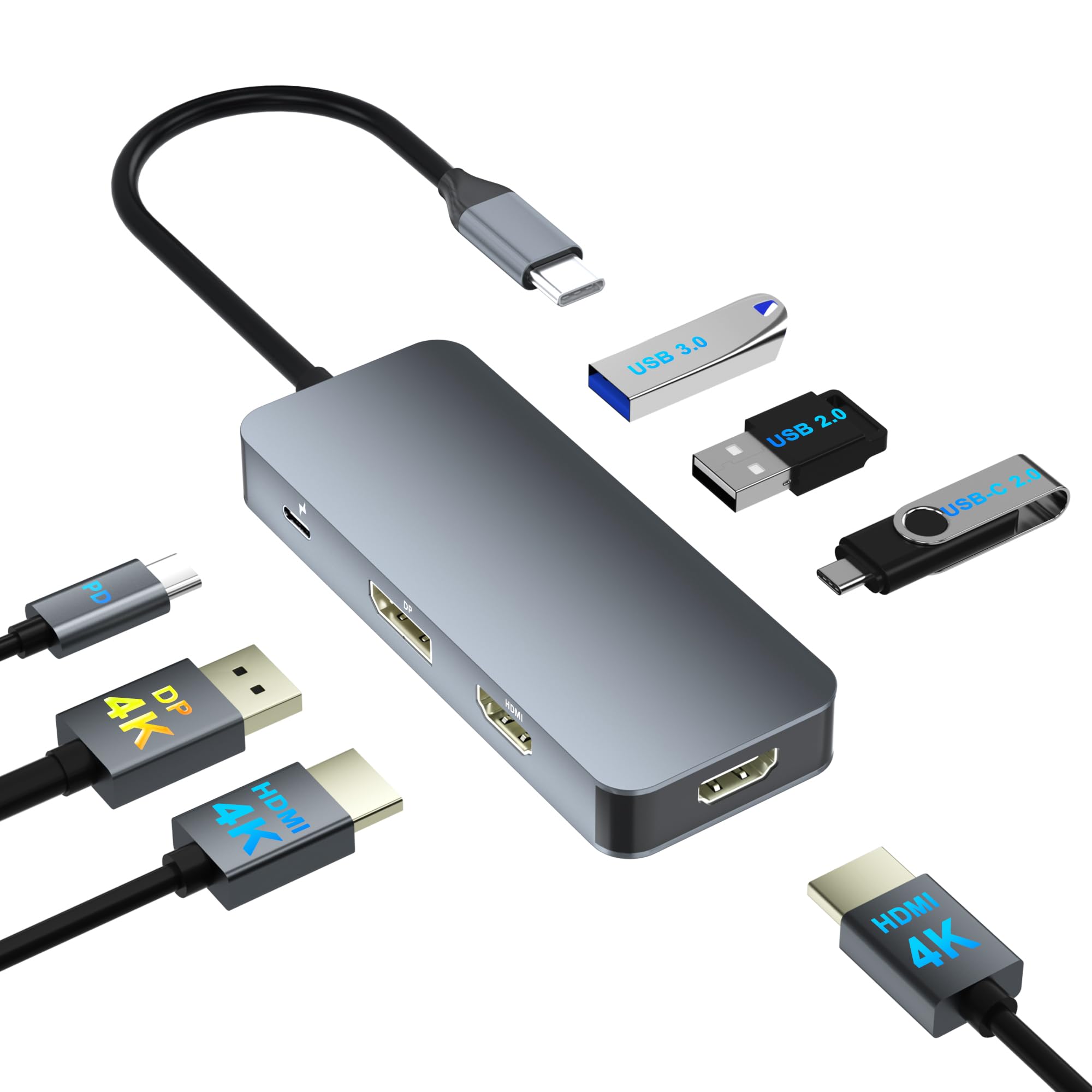 Docking Station Dual Monitor For Dell/Hp/Mac, 7 In 1 Laptop Docking Station 3 Monitors With 2 Hdmi 4K@60Hz/Displayport/3 Usb/100