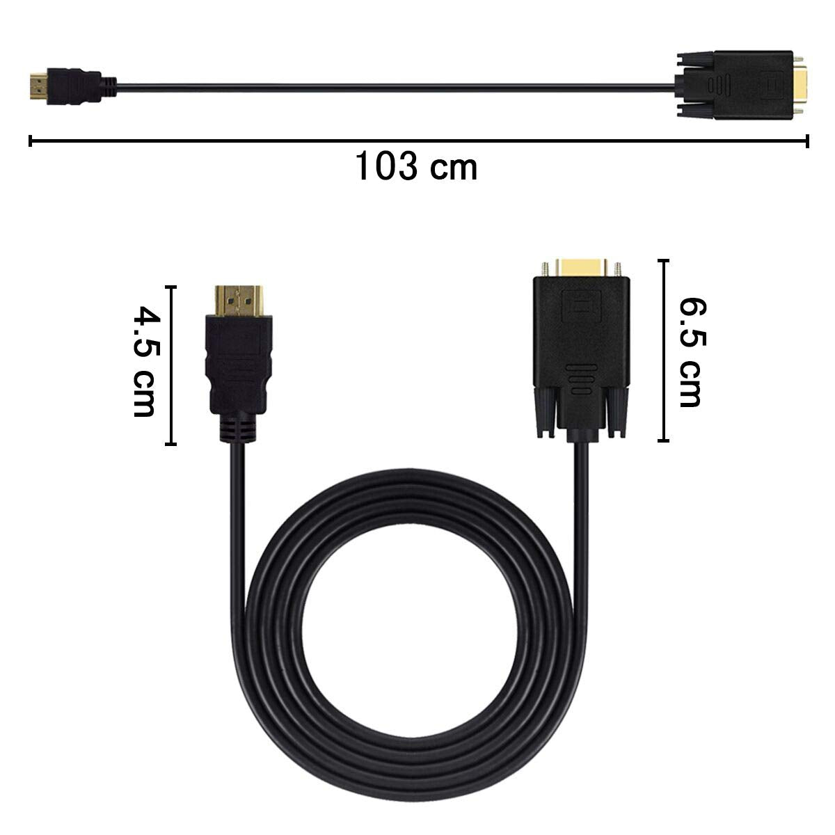 Wonlyus Hdmi To Vga Cable Gold Plated 1080P Hdmi Male To Vga Male Active Video Adapter Converter Cord (3 Feet/1 Meter)