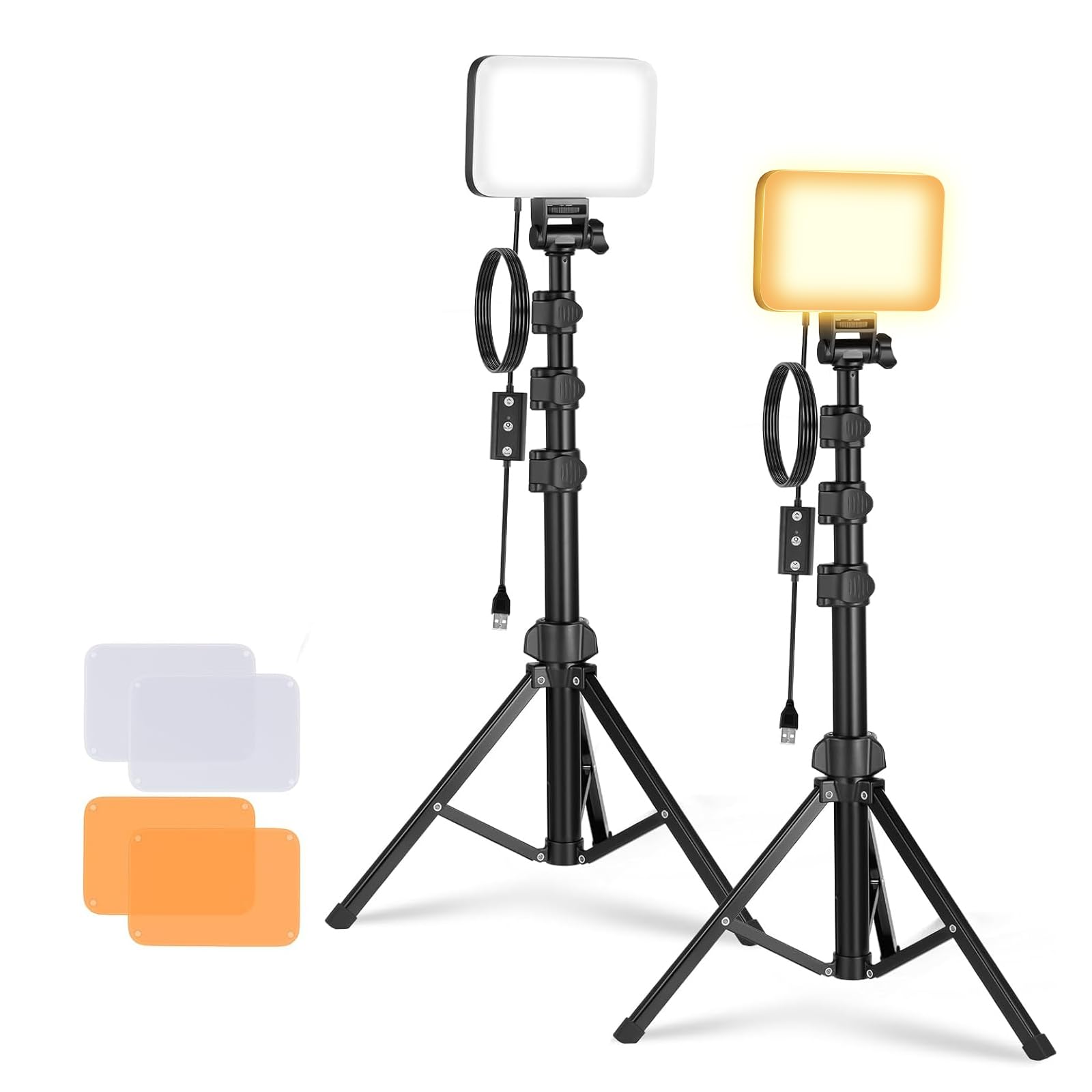 NEEWER Basics 2 Pack LED Video Light Panel Lighting Kit, Bi Color Dimmable Portable Studio Lights with Stands & Filters, 3200K-5