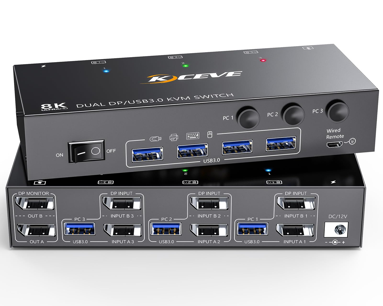 8K Displayport KVM Switch 2 Monitors 3 Computers 8K@60Hz 4K@144Hz,Camgeet Dual Monitor KVM Switch Displayport with 4 USB 3.0 Por