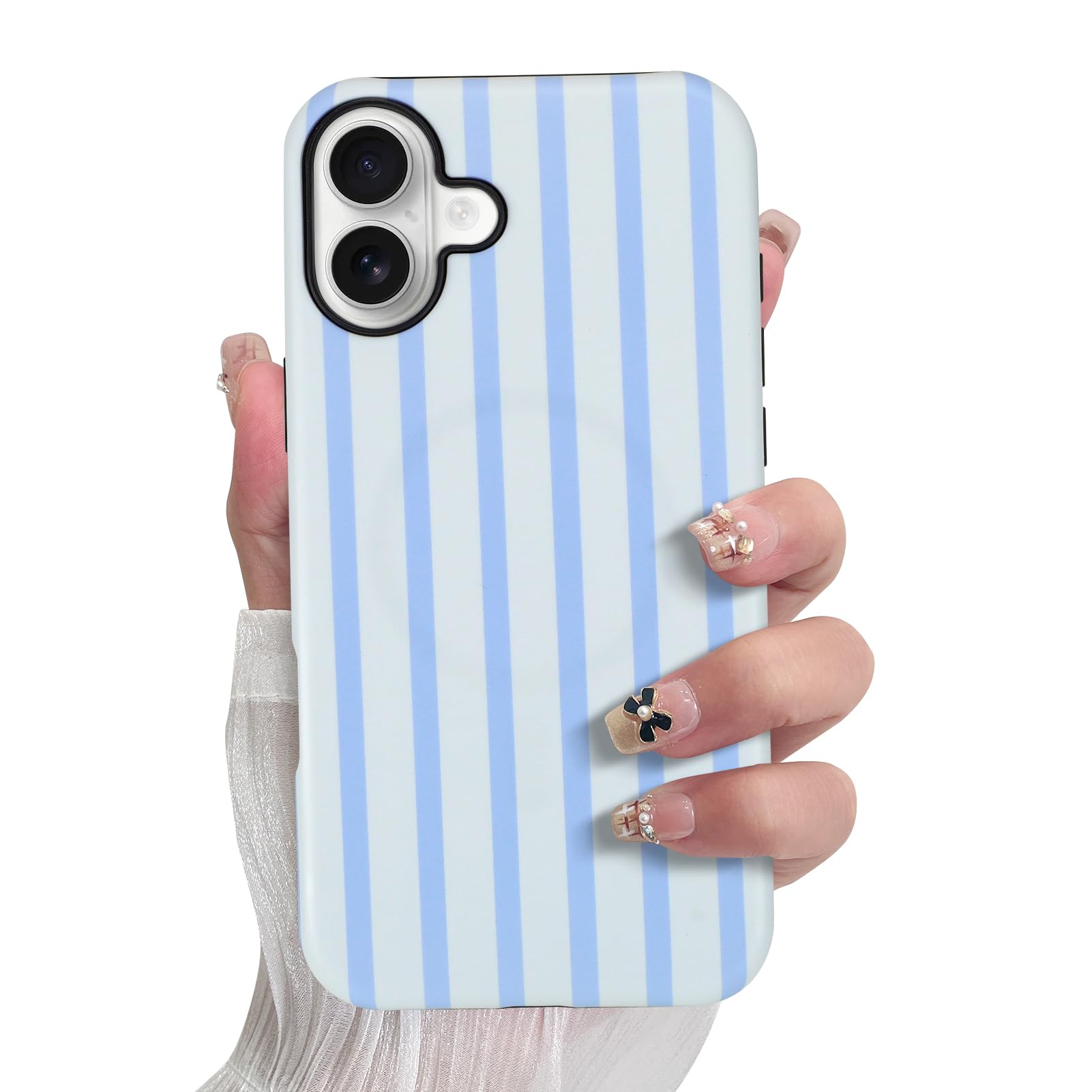 SOKAD Magnetic Vertical Stripes Phone Case for iPhone 16 Plus, Cute Light Blue Striped Line Pattern Compatible with Magsafe Matt