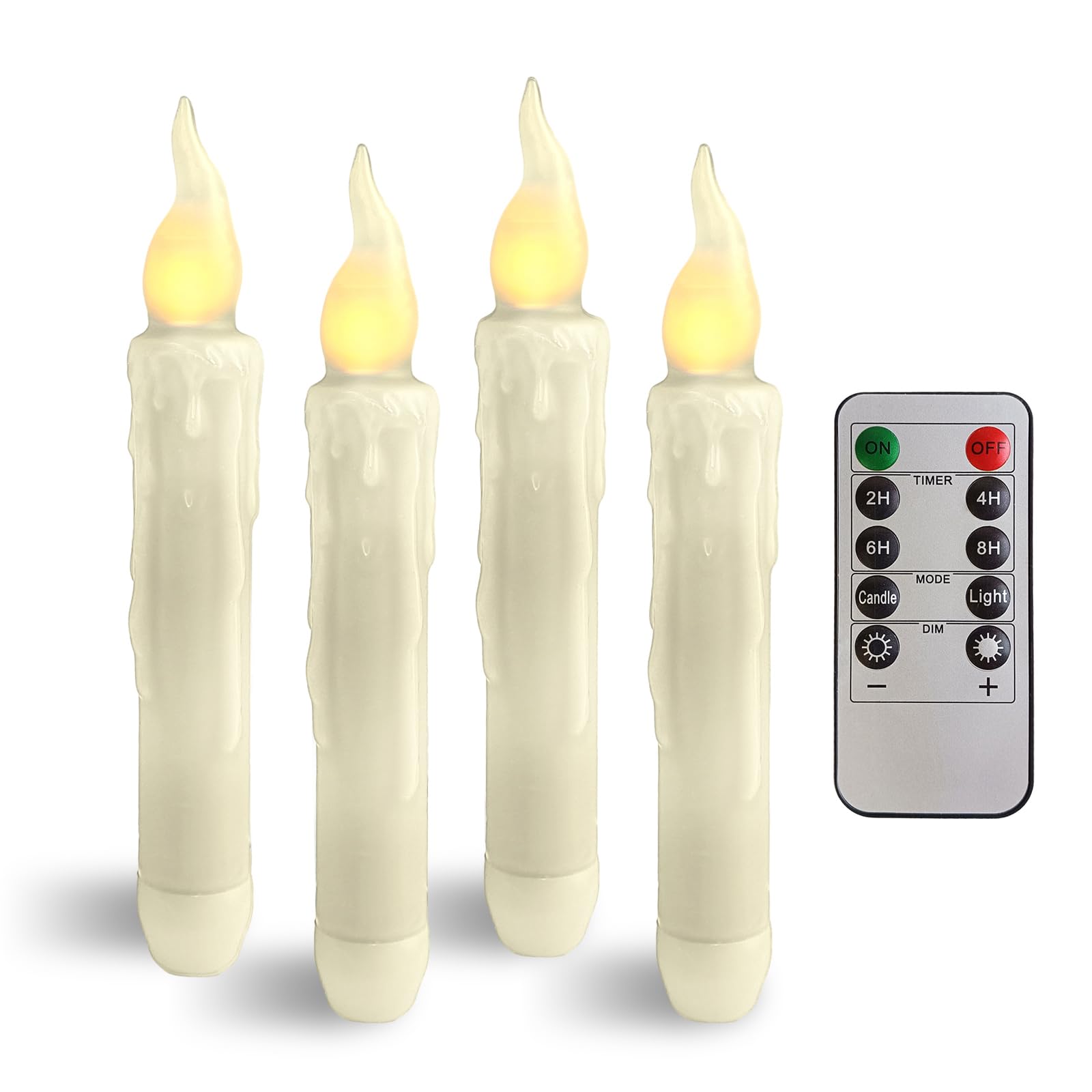 NjaoHoo Real Wax LED Flameless Short Taper Candles with Remote, 6.7 Inches White Candlesticks, Dripless Battery Operated Flame R
