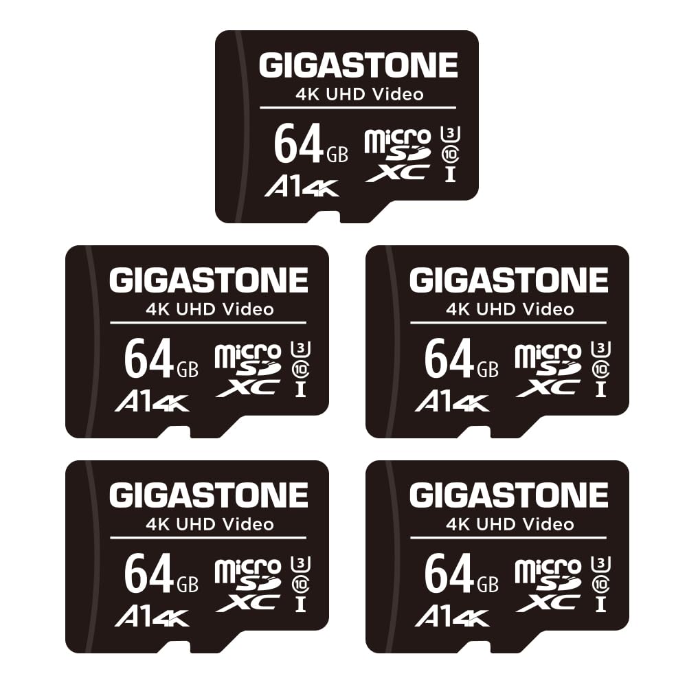 [Gigastone] 64Gb 5 Pack Micro Sd Card, 4K Uhd Video, Surveillance Security Cam Action Camera Drone Professional, 90Mb/S Micro Sd