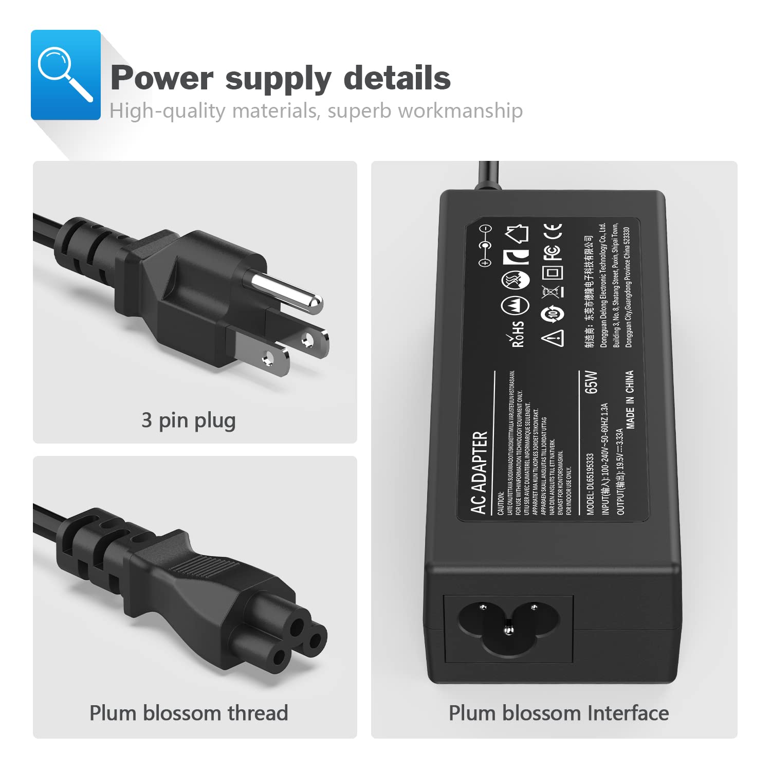 65W Laptops Charger For Hp Pavilion Chromebook 14 11 G3 G4 X360, Stream Envy Spectre Elitebook 850 G3 840 G3 820 G3 741727 001 65W/45W Bule Tip Notebook Adapter Power Cord