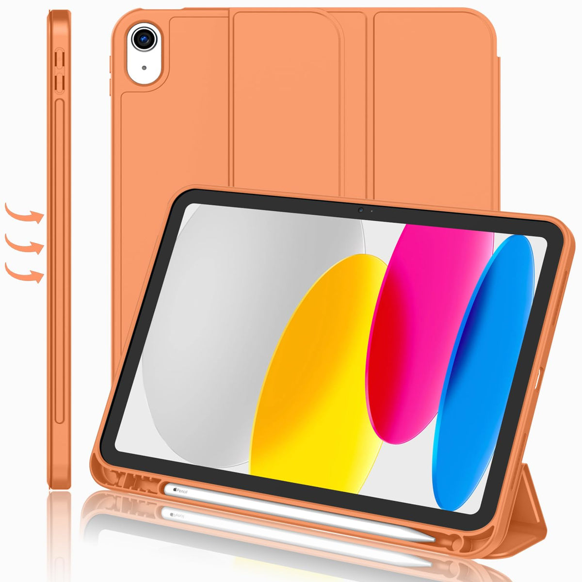 Imieet New Ipad (A16) 11Th Generation Case 11 Inch 2025, Ipad 10Th Generation Case 2022 10.9 Inch With Pencil Holder, Trifold Stand Smart Cover With Soft Tpu Back,Auto Wake/Sleep(Oragne)