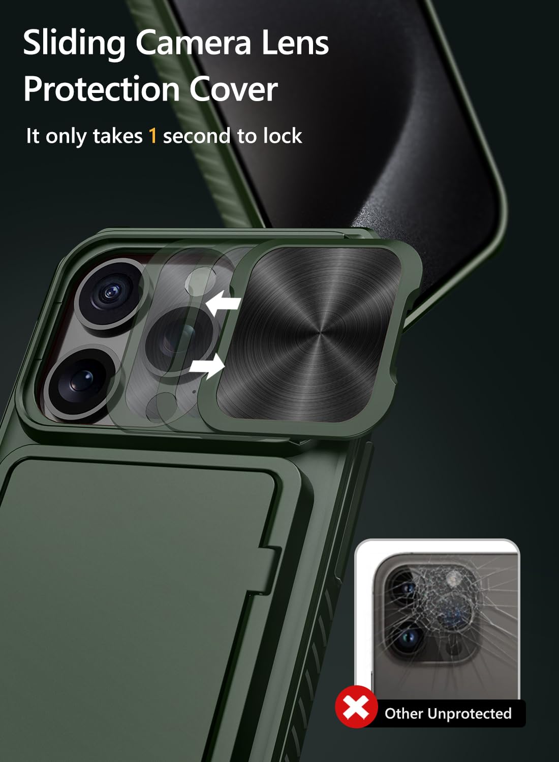 Vihibii For Iphone 15 Pro Case Wallet With Card Holder (4 Cards) & Slide Camera Lens Cover & Kickstand & Raised Edges Protective