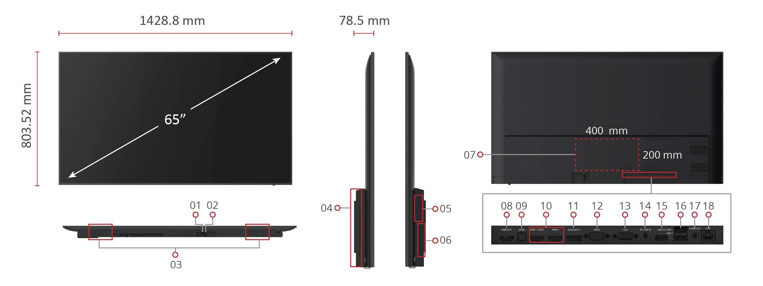 Viewsonic Cde6520 W   65'' Display, 3840 X 2160 Resolution, 450 Cd/M2 Brightness, 24/7