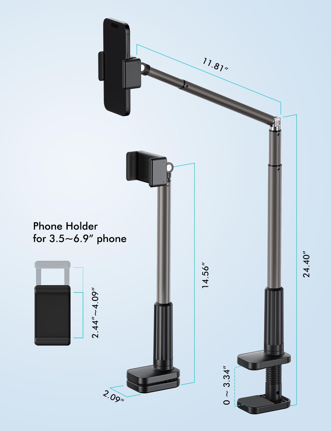 Viozon Phone Holder, Flexible Long Arm,Overhead Mount,360 Angle Adjustable,Aluminum Alloy, C Clamp For Headboard Bedside&Table&D
