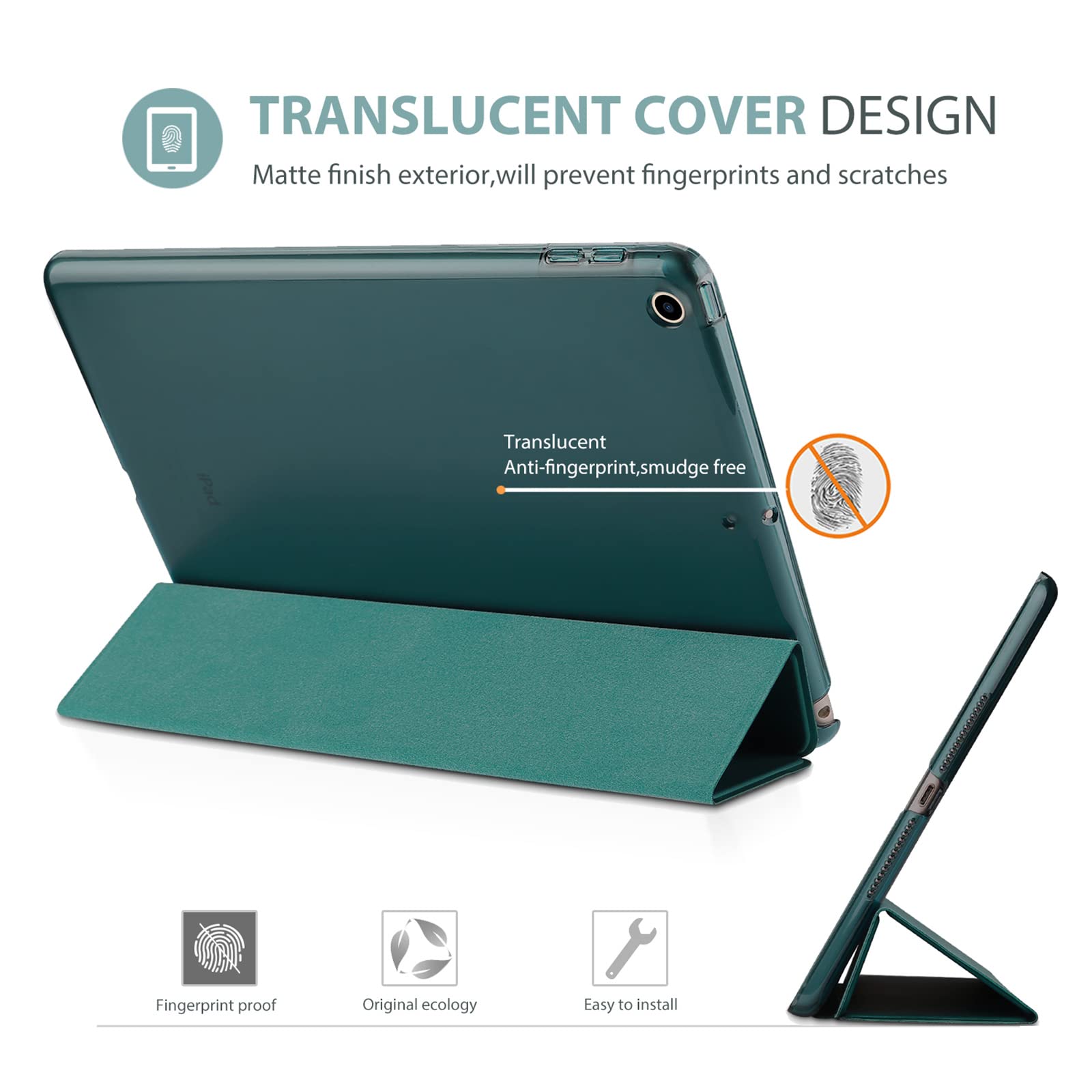 Procase Smart Case For Ipad 9.7 Inch Ipad 6Th/5Th Generation Case 2018 2017(Model: A1893 A1954 A1822 A1823), Ultra Slim Lightweight Stand Case With Translucent Frosted Back Smart Cover  Emerald
