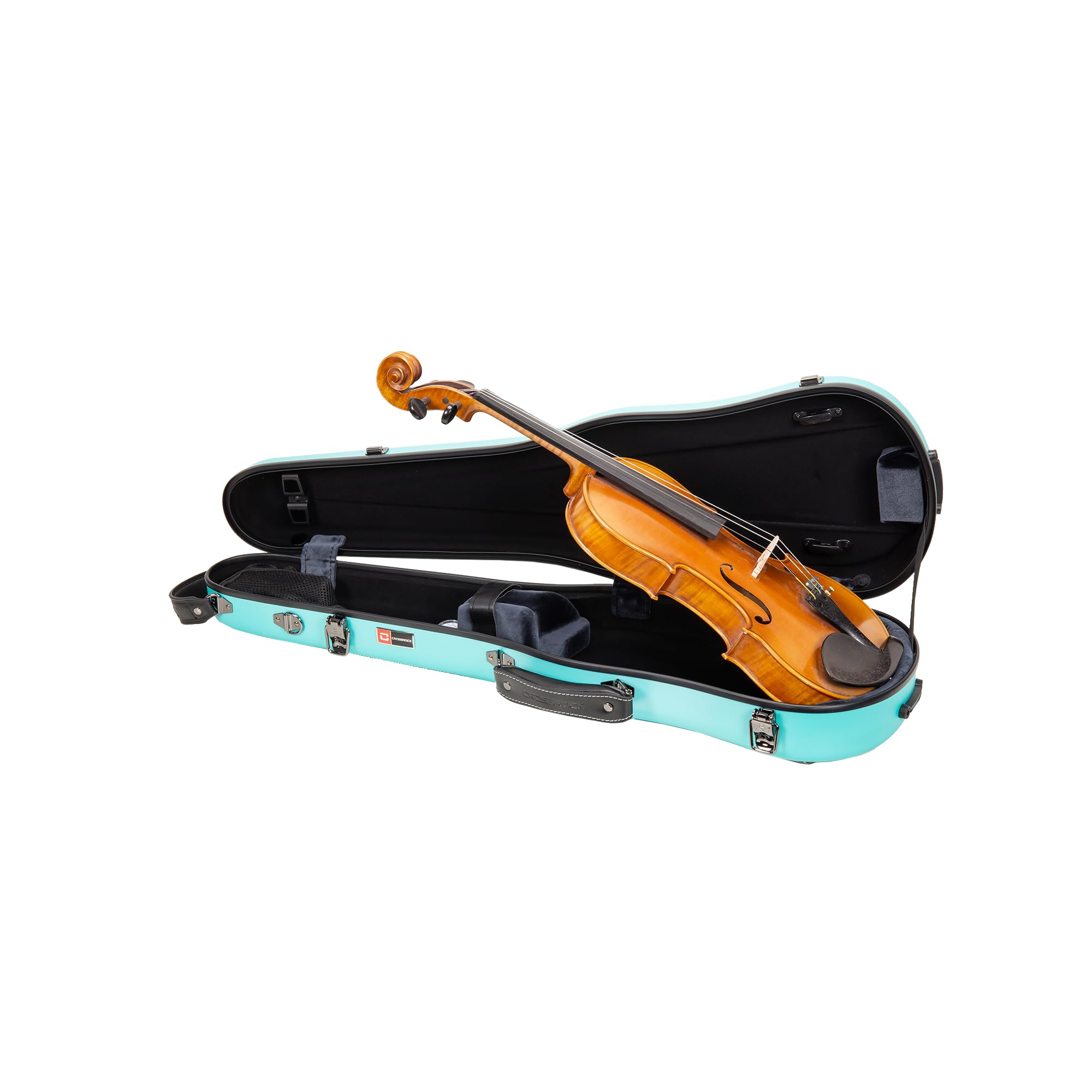 Crossrock Poly Carbon Shaped Violin Case for 4/4 Full-Size | Matte Mint Blue Finish, Hygrometer, Accessory Storage, Protective B