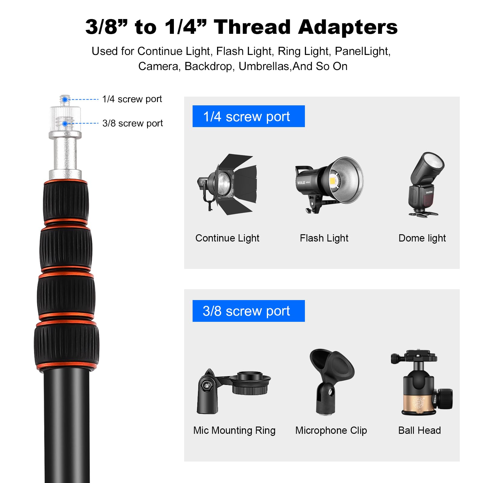 Portable Travel Light Stand Folding Travel Tripod With 180 Reversible Leg,1/4'' To 3/8'' Screw Adapter, 220Cm/7Ft For Outdoor/In
