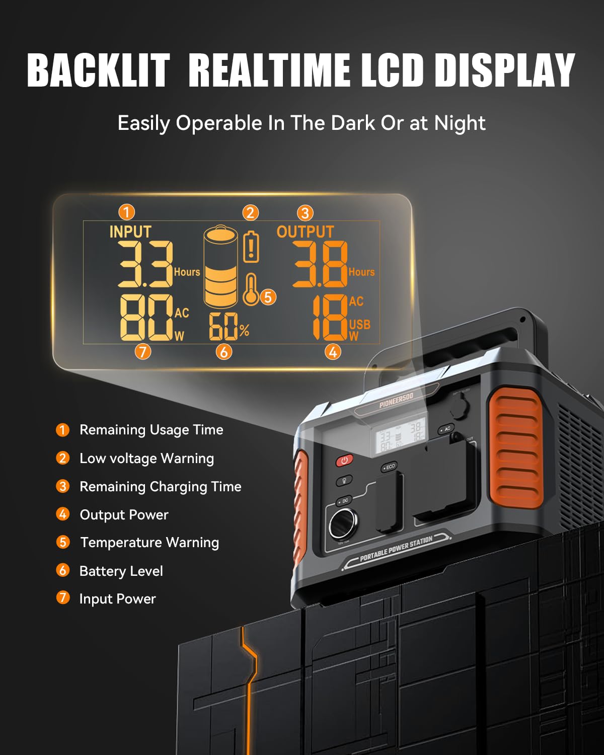 Baldr Portable Power Station, 500W Output, 288Wh Capacity, Ac Outlet, Usb Ports, Solar Charging Generator For Home Camping Emerg