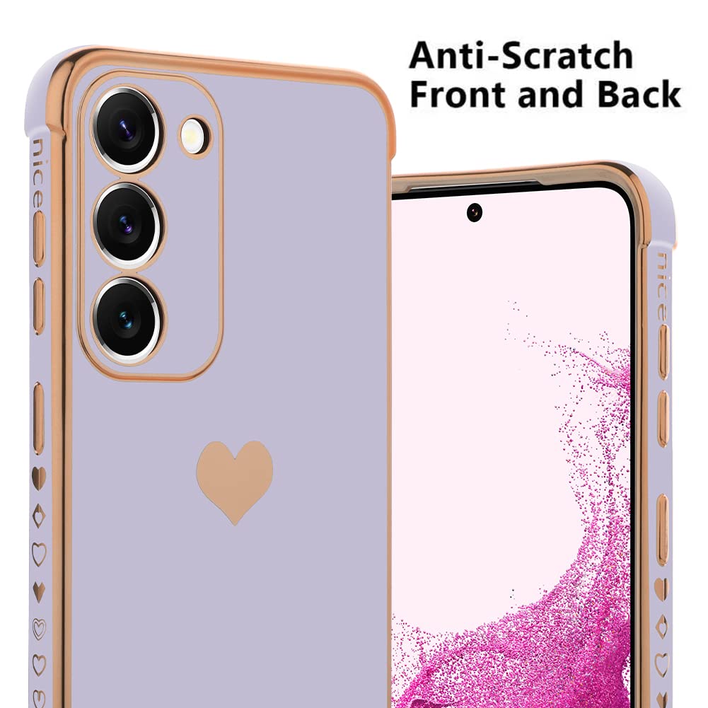 Kanghar Compatible With Samsung S23 Plus 5G Case For Women Girl, Plating Edge Cute Love Heart Soft Tpu Bumper With 4 Corners Sho