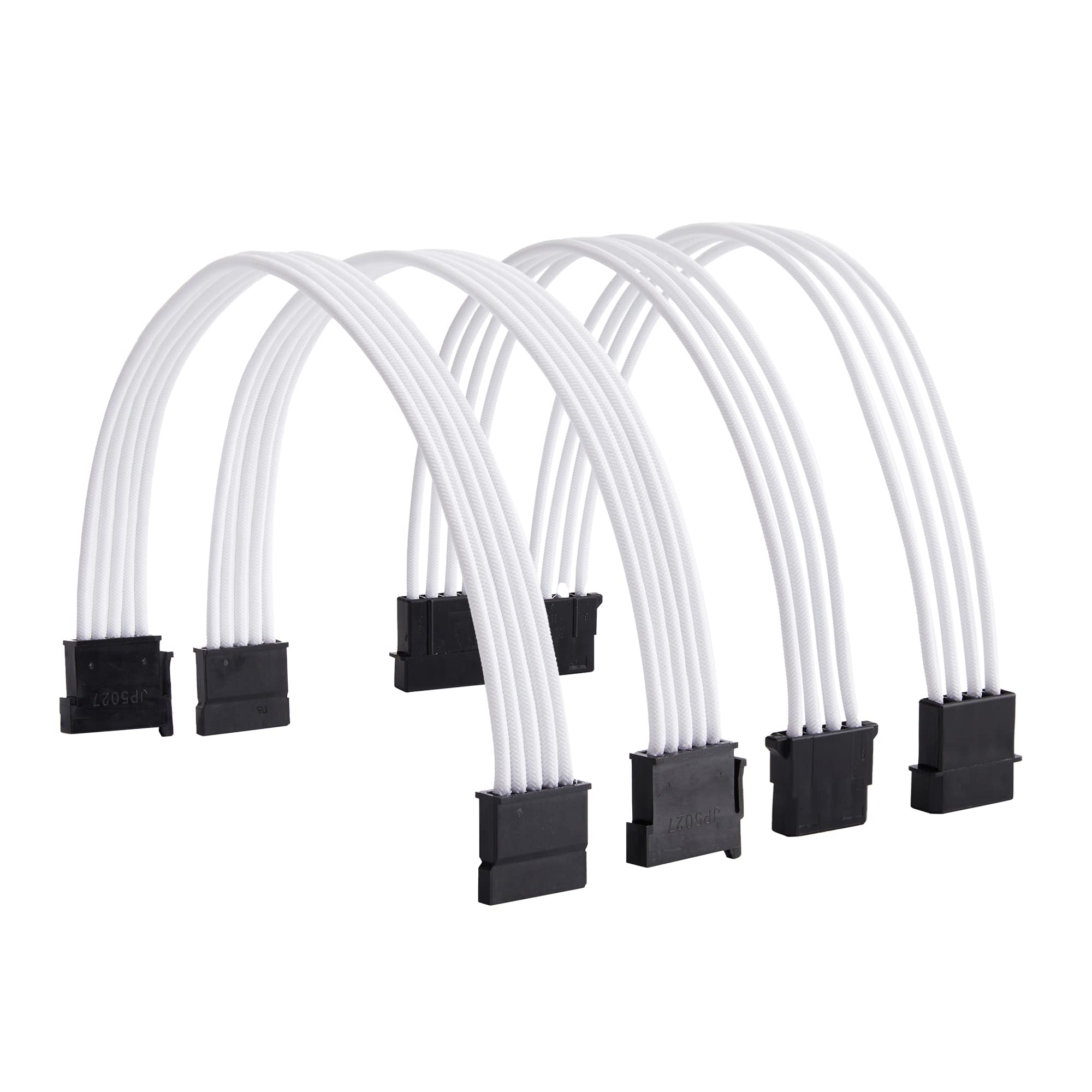 Formulamod Sata + Molex Power Extension Cable Kit, Male To Female 11.8 Inch Extender Sleeve Power Cables (White)
