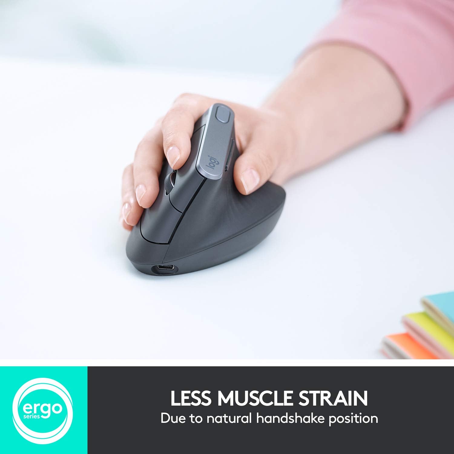 Logitech Mx Vertical Wireless Mouse - Ergonomic Design Reduces Muscle Strain, Move Content Between 3 Windows And Apple Computers