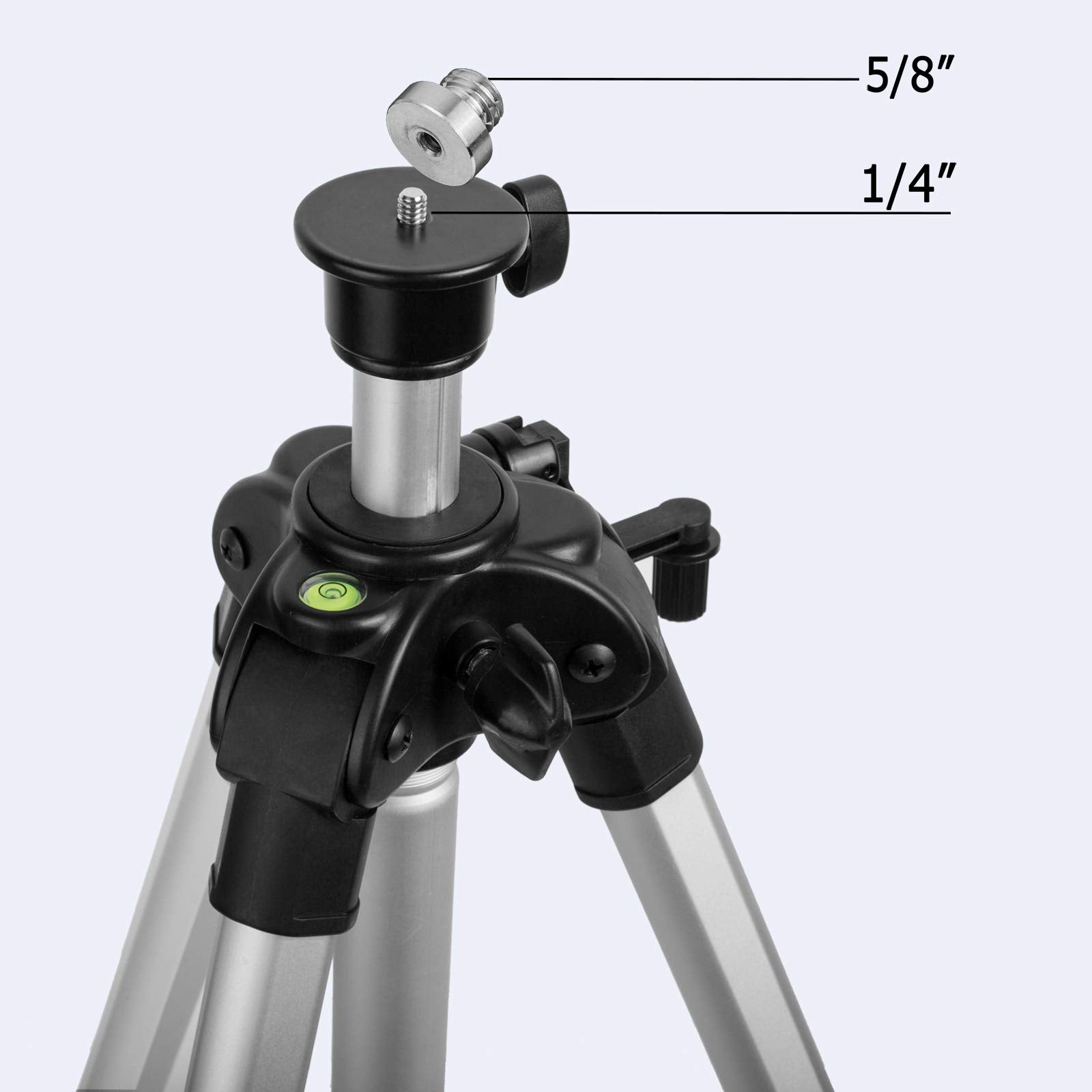 Firecore 71-Inch Aluminum Alloy Laser Tripod with Adjustable Legs, 1/4"-20 Thread, Extra 5/8"-11 Adapter, Silver, Model 6180D