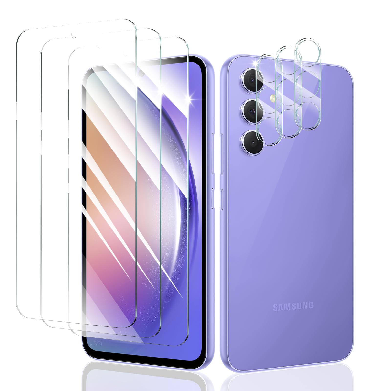 Screen Protector & Camera Lens Protector for Samsung Galaxy A54, Double Shatterproof HD Tempered Glass, High Light Transmittance