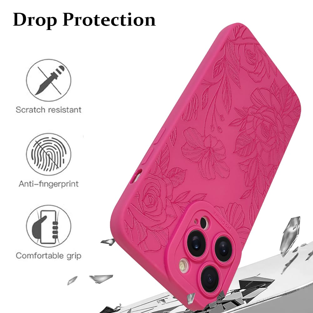 Lsl Case For Iphone 13 Pro Max Hot Pink Floral Flower Pattern Print Case Soft Tpu Full Camera Lens Anti Drop Anti Scratch Shockp