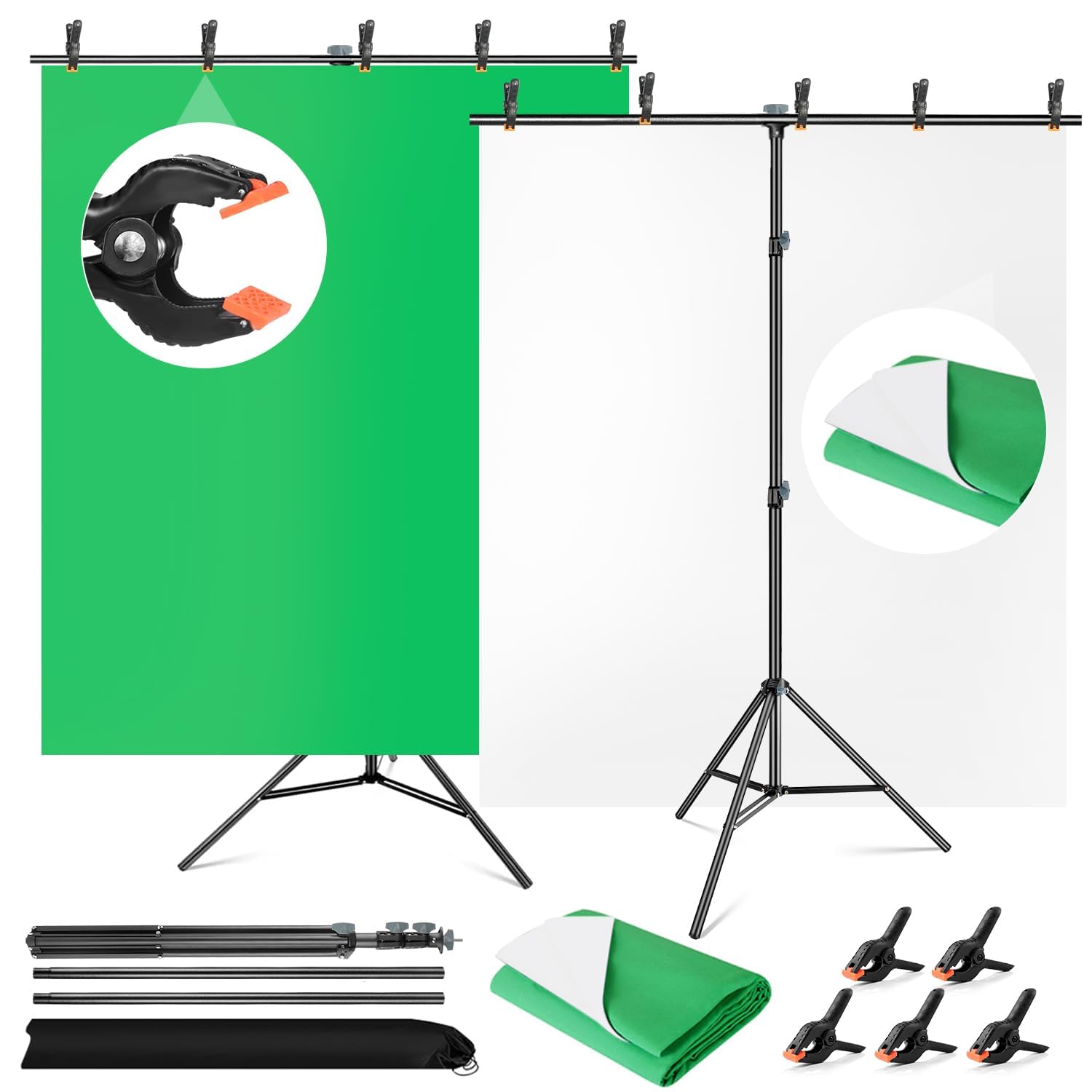 White Green Screen Backdrop With Stand, 5X6.5Ft Small Green Screen Zoom Backdrops, Greenscreen Background With Stand For Streami