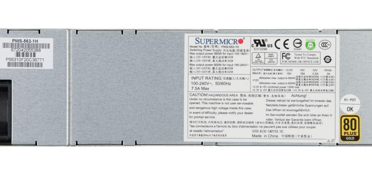 Supermicro Supermico Pws 563 1H 1U 560W Multi Output 80+ Gold Pws