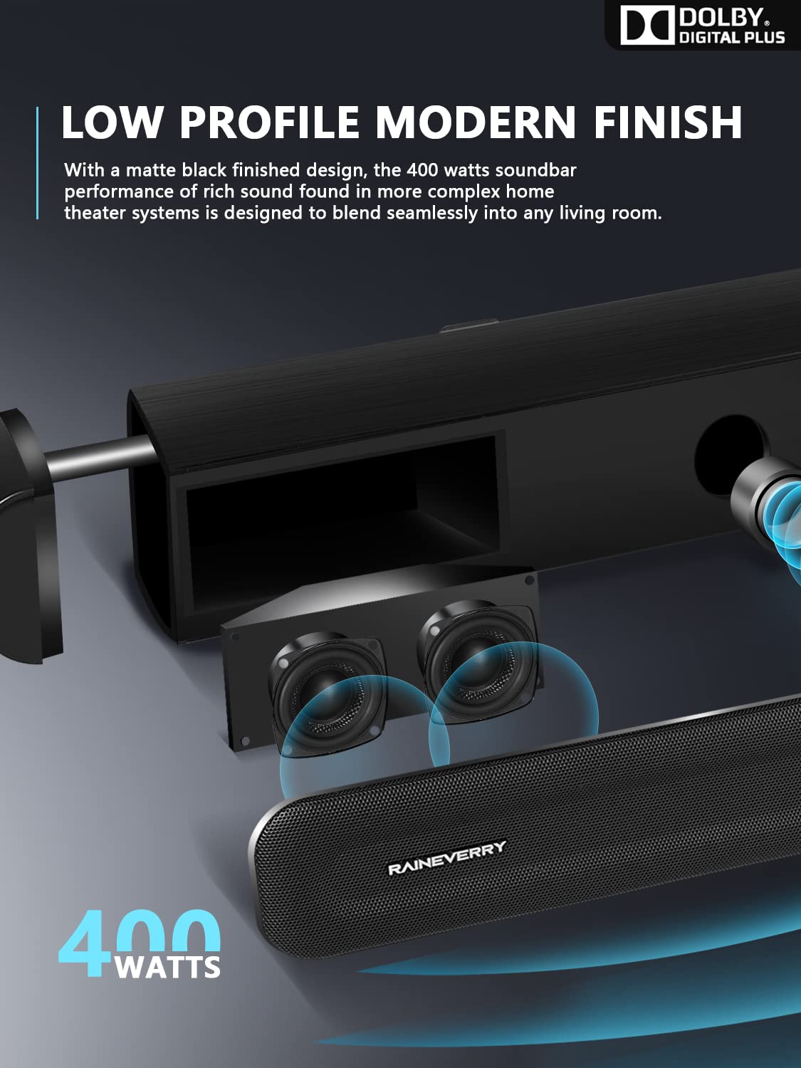 5.1 Ch Surround Sound Bar With Dolby Audio, Sound Bars For Tv With Wireless Subwoofer, Dolby Digital Plus, Bluetooth 5.0, Surrou