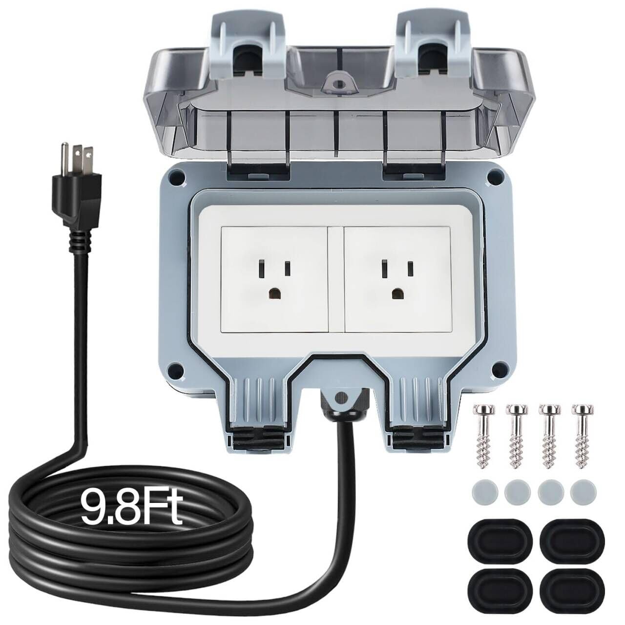Zuyiyi Outdoor Power Outlet With 9.8Ft Extension Cord, Double Plug Outlet Extender, Weatherproof Waterproof Ip66 Outdoor Electri