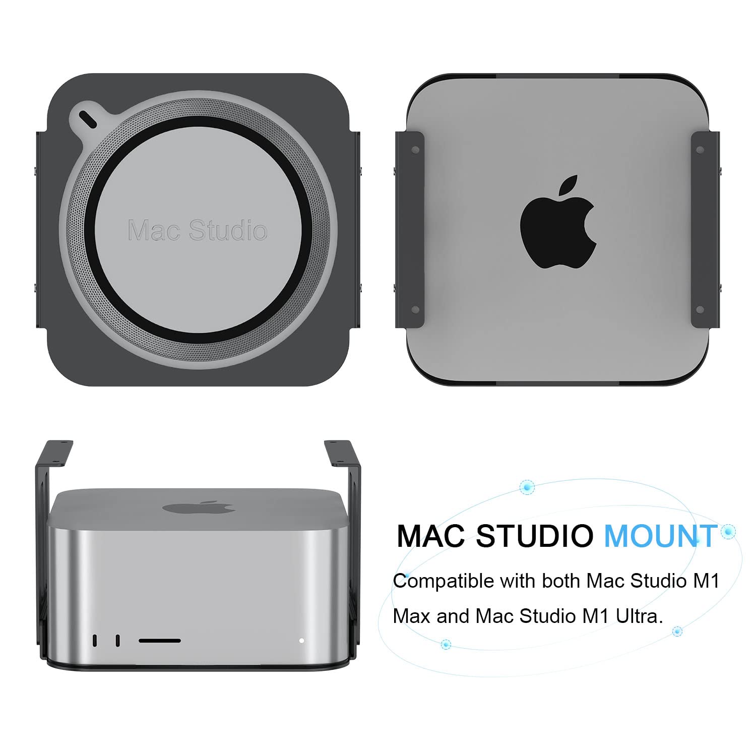Ifcase Aluminum Under Desk Stand Mount For Mac Studio M2 M1 Max, Ultra With Anti Scratch Pad (Black)